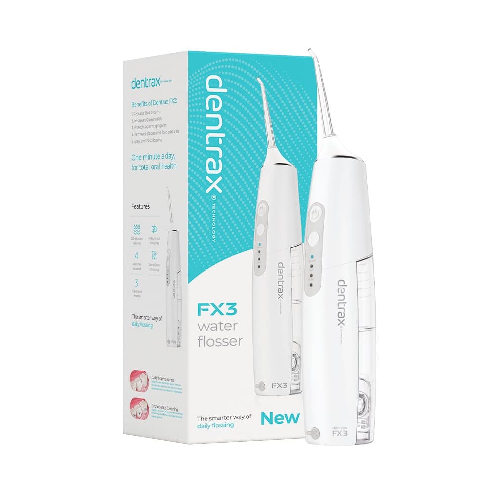 Dentrax FX3 water flosser beside its box