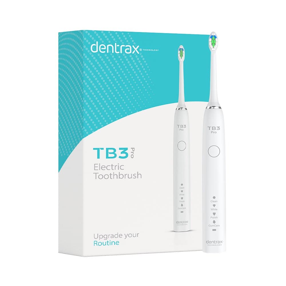 Dentrax TB3 Pro electric toothbrush beside its box
